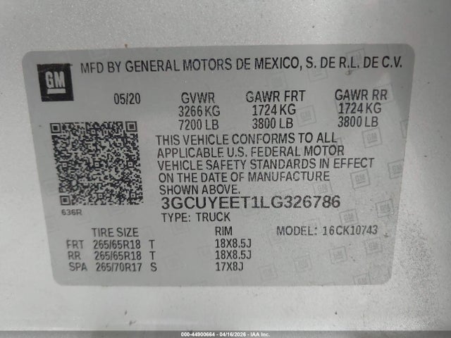 2020 CHEVROLET SILVERADO 1500 3GCUYEET1LG326786 Photo 8