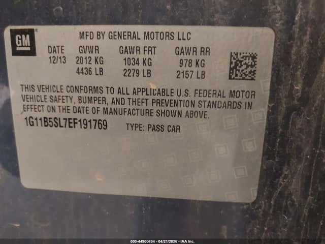 Aukcja sprzedaży 2014 Chevrolet Malibu 1ls, vin: 1G11B5SL7EF191769, numer aukcji: 44900694