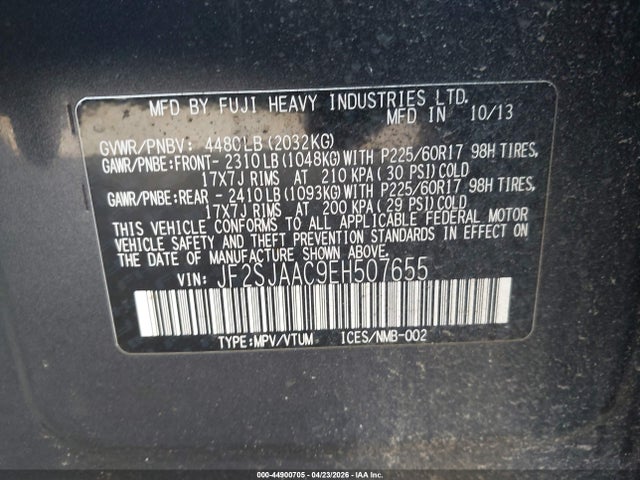 44900705 :رقم المزاد ، JF2SJAAC9EH507655 vin ، 2014 Subaru Forester 2.5i مزاد بيع