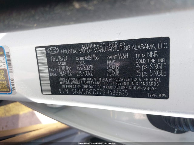 2025 Hyundai Tucson Sel მანქანა იყიდება აუქციონზე, vin: 5NMJBCDE7SH483625, აუქციონის ნომერი: 44900709