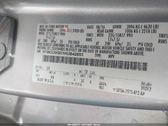 Продажа на аукционе авто 2017 Ford Escape Se, vin: 1FMCU0GD1HUB42853, номер лота: 44900717