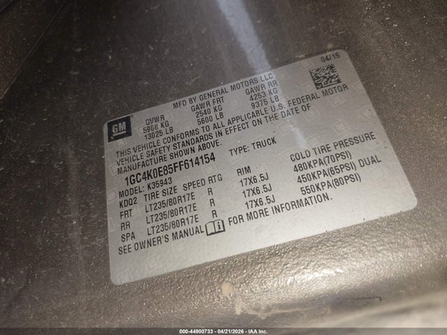 1GC4K0E85FF614154 Chevrolet Silverado 3500hd Ltz