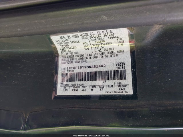 1995 FORD F150 1FTDF15Y9SNA81400 Photo 8