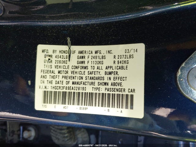 Продажа на аукционе авто 2014 Honda Accord Ex-l V-6, vin: 1HGCR3F89EA028190, номер лота: 44900767