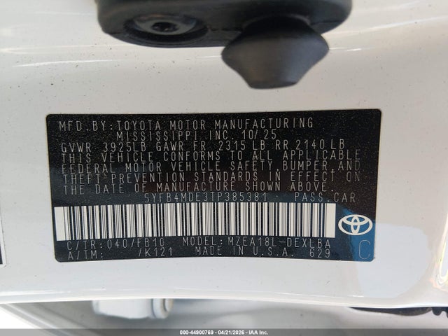 Aukcja sprzedaży 2026 Toyota Corolla Le, vin: 5YFB4MDE3TP385381, numer aukcji: 44900769