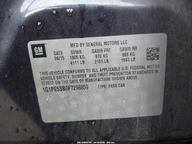 1G1PE5SB0F7298859 Chevrolet Cruze 2lt Auto