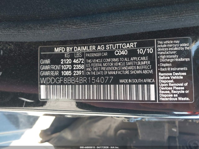 Продажа на аукционе авто 2011 Mercedes-benz C 300 Sport 4matic, vin: WDDGF8BB4BR154077, номер лота: 44900815