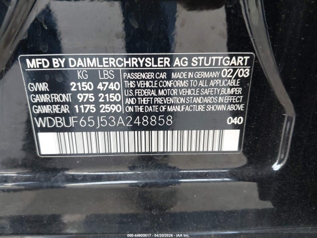 Продаж на аукціоні авто 2003 Mercedes-benz E 320, vin: WDBUF65J53A248858, номер лоту: 44900817