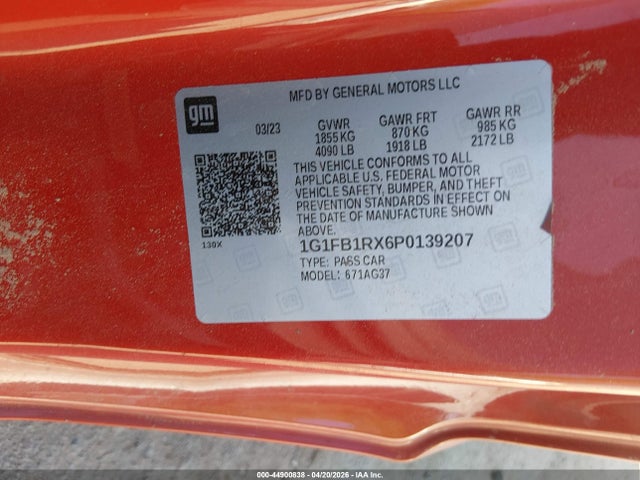 Продажа на аукционе авто 2023 Chevrolet Camaro Rwd  1lt, vin: 1G1FB1RX6P0139207, номер лота: 44900838