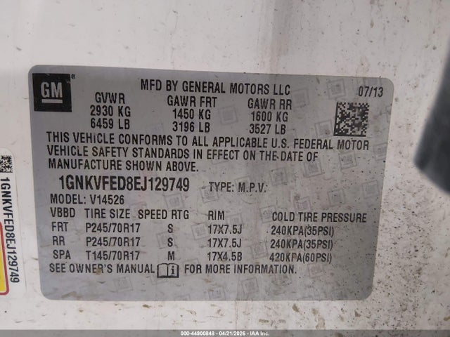 Chevrolet Traverse Ls 2014 1GNKVFED8EJ129749 Image 9