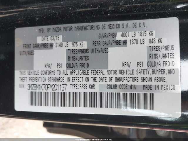Продаж на аукціоні авто 2015 Mazda Mazda3 I Sport, vin: 3MZBM1K70FM201137, номер лоту: 44900856