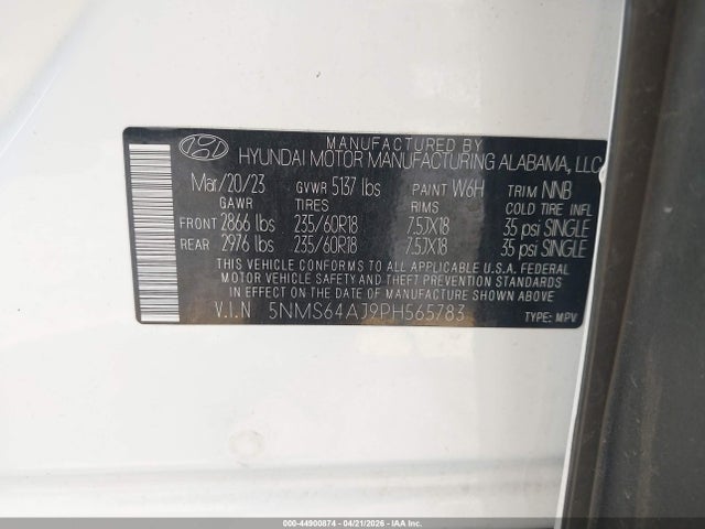 Aukcja sprzedaży 2023 Hyundai Santa Fe Xrt, vin: 5NMS64AJ9PH565783, numer aukcji: 44900874