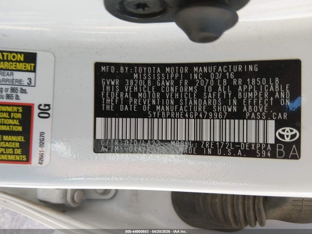 Toyota Corolla Le Eco Premium 2016 5YFBPRHE4GP479967 Image 9