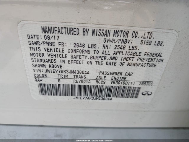 Aukcja sprzedaży 2018 Infiniti Q50 3.0t Luxe, vin: JN1EV7AR3JM436044, numer aukcji: 44900886