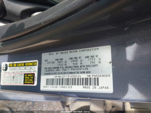 Aukcja sprzedaży 2009 Mazda Mazda3 I, vin: JM1BK32F191200334, numer aukcji: 44900887
