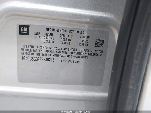 2015 Buick Lacrosse Leather მანქანა იყიდება აუქციონზე, vin: 1G4GC5G39FF236215, აუქციონის ნომერი: 44900918