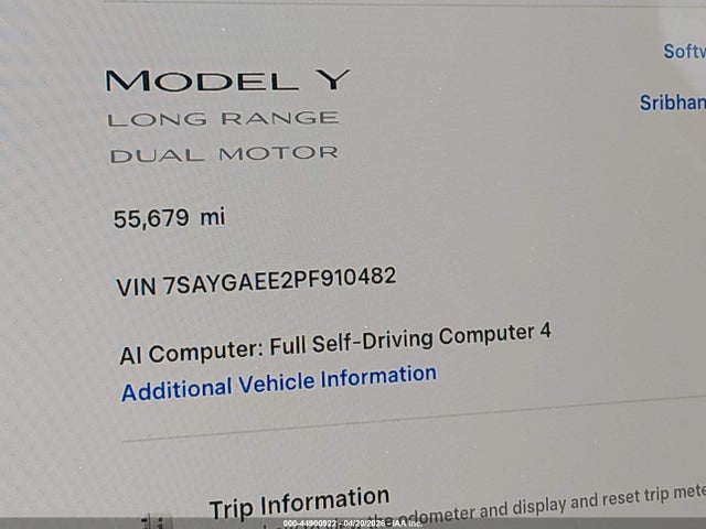 Aukcja sprzedaży 2023 Tesla Model Y Awd/long Range Dual Motor All-wheel Drive, vin: 7SAYGAEE2PF910482, numer aukcji: 44900922
