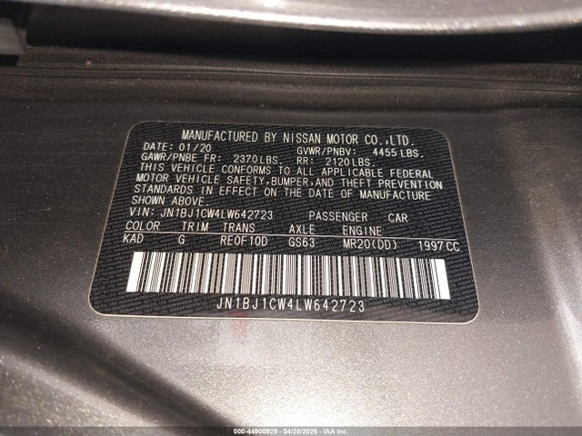 Продажа на аукционе авто 2020 Nissan Rogue Sport S Awd Xtronic Cvt, vin: JN1BJ1CW4LW642723, номер лота: 44900929