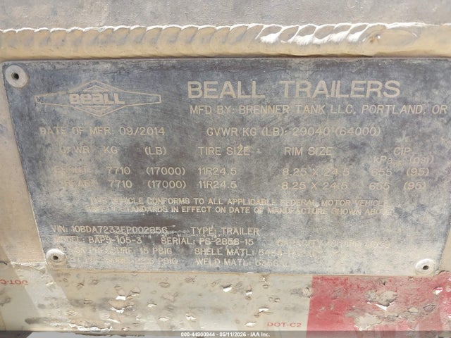 Aukcja sprzedaży 2015 Beall Trans-liner Trailer, vin: 10BDA7233FP002856, numer aukcji: 44900944