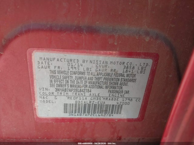 Продаж на аукціоні авто 2014 Nissan Sentra Sr, vin: 3N1AB7AP2EL642784, номер лоту: 44900958