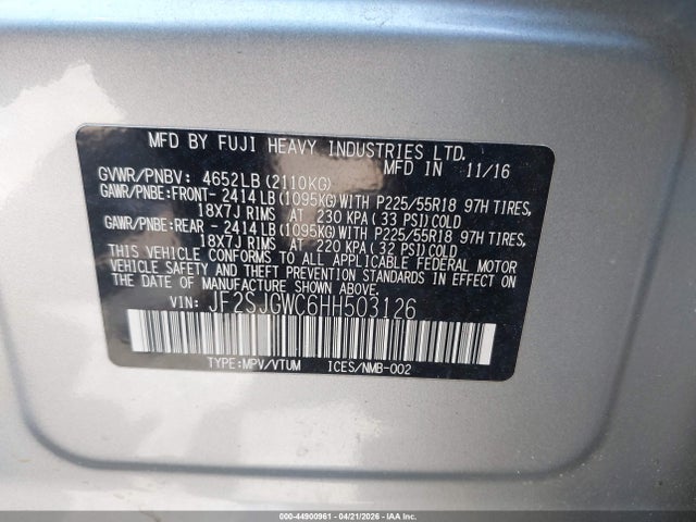 Aukcja sprzedaży 2017 Subaru Forester 2.0xt Touring, vin: JF2SJGWC6HH503126, numer aukcji: 44900961