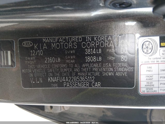 Aukcja sprzedaży 2011 Kia Forte Ex, vin: KNAFU4A22B5365112, numer aukcji: 44900983