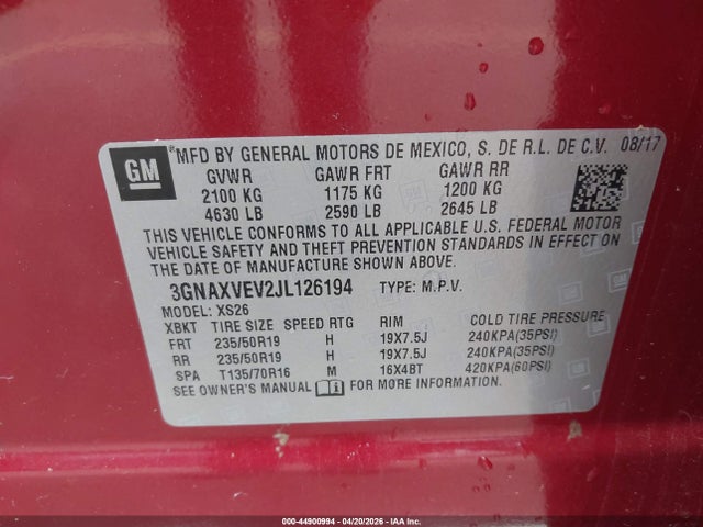 3GNAXVEV2JL126194 Chevrolet Equinox Premier