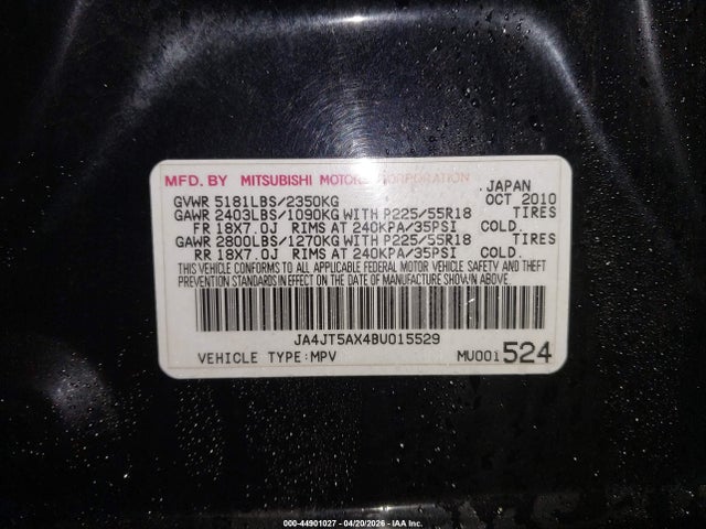 2011 Mitsubishi Outlander Gt მანქანა იყიდება აუქციონზე, vin: JA4JT5AX4BU015529, აუქციონის ნომერი: 44901027