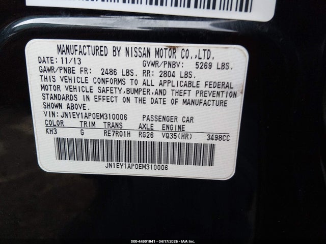Продажа на аукционе авто 2014 Infiniti Q70h, vin: JN1EY1AP0EM310006, номер лота: 44901041