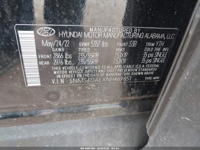 Продаж на аукціоні авто 2022 Hyundai Santa Fe Limited, vin: 5NMS4DALXNH469651, номер лоту: 44901060