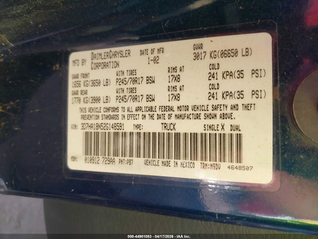 Aukcja sprzedaży 2002 Dodge Ram 1500 St, vin: 3D7HA18N52G148591, numer aukcji: 44901083