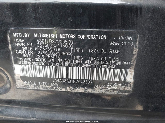 JA4AD3A31KZ043807 Mitsubishi Outlander Se