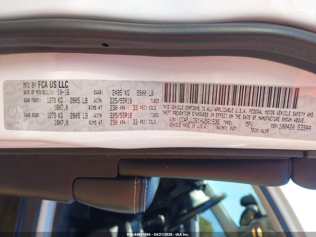 Продажа на аукционе авто 2017 Jeep Cherokee High Altitude Fwd, vin: 1C4PJLDS1HW561535, номер лота: 44901094