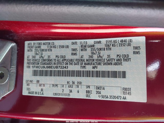 1FMCU9J98EUB72243 Ford Escape Titanium