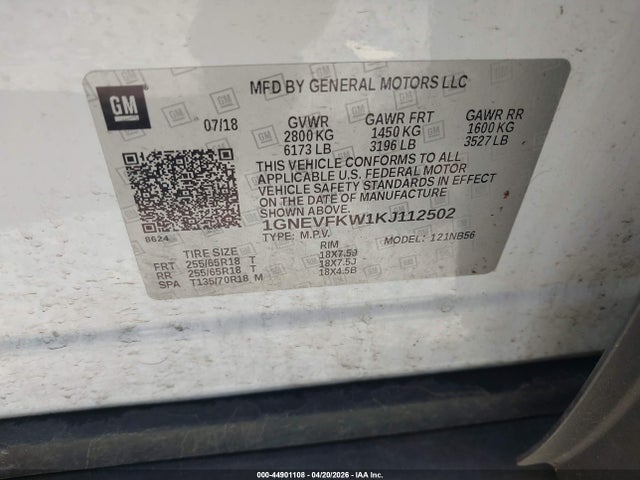 1GNEVFKW1KJ112502 Chevrolet Traverse Ls