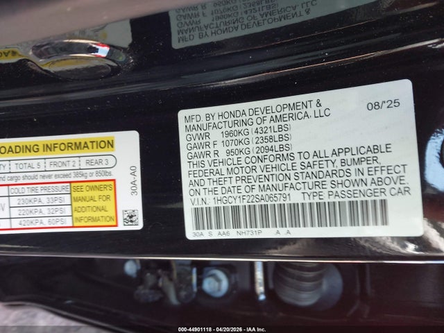 Продажа на аукционе авто 2025 Honda Accord Lx, vin: 1HGCY1F22SA065791, номер лота: 44901118