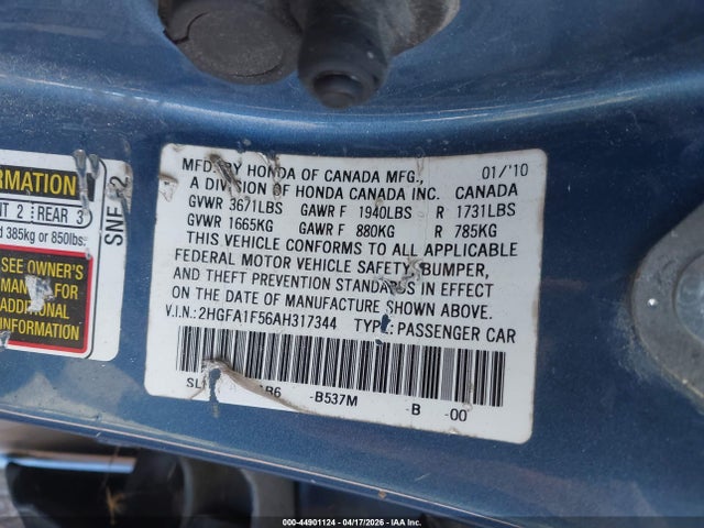 Продаж на аукціоні авто 2010 Honda Civic Lx, vin: 2HGFA1F56AH317344, номер лоту: 44901124