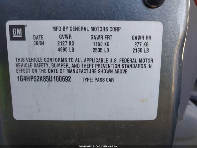 Продажа на аукционе авто 2005 Buick Lesabre Custom, vin: 1G4HP52K85U100692, номер лота: 44901125