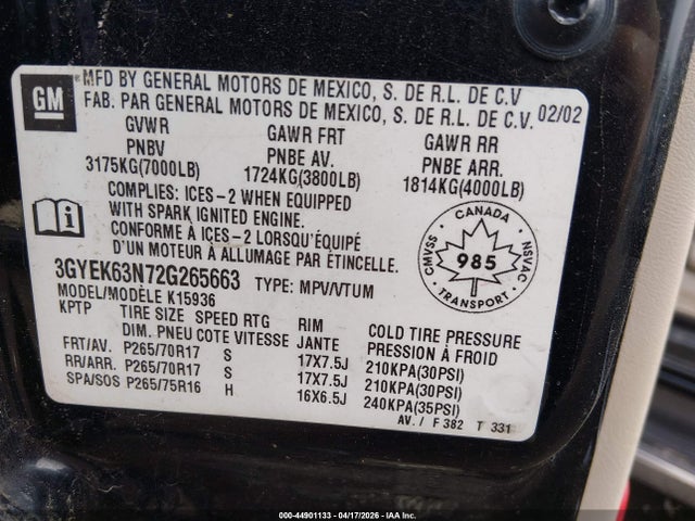 Продаж на аукціоні авто 2002 Cadillac Escalade Ext Standard, vin: 3GYEK63N72G265663, номер лоту: 44901133