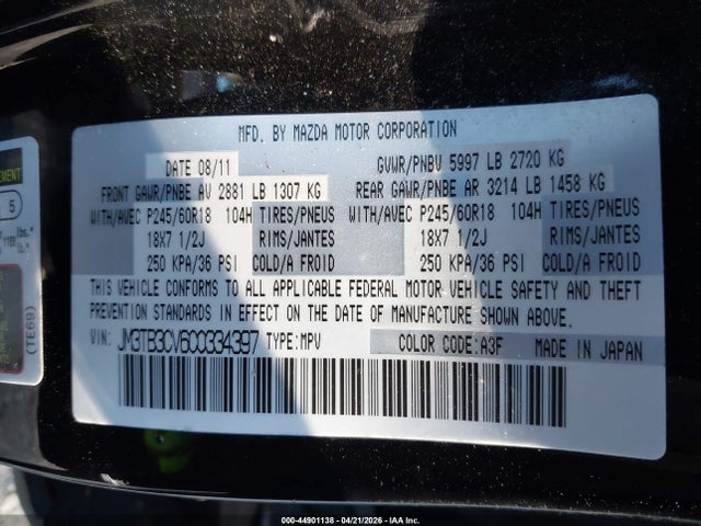 Продаж на аукціоні авто 2012 Mazda Cx-9 Touring, vin: JM3TB3CV6C0334397, номер лоту: 44901138