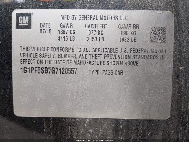 2016 Chevrolet Cruze Limited 2lt Auto მანქანა იყიდება აუქციონზე, vin: 1G1PF5SB7G7120557, აუქციონის ნომერი: 44901147
