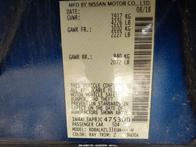 Aukcja sprzedaży 2018 Nissan Altima 2.5 Sr, vin: 1N4AL3AP8JC475300, numer aukcji: 44901153