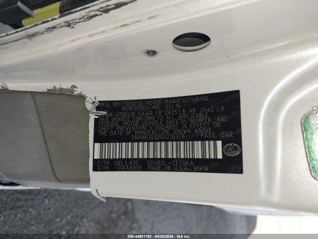 44901162 :رقم المزاد ، 58ABK1GG2GU016378 vin ، 2016 Lexus Es 350 مزاد بيع
