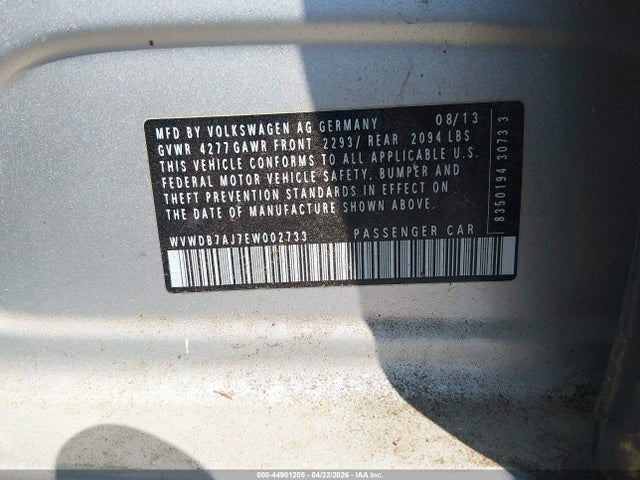 44901205 :رقم المزاد ، WVWDB7AJ7EW002733 vin ، 2014 Volkswagen Golf 2.5l مزاد بيع