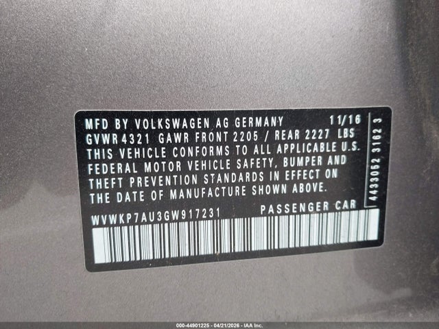 WVWKP7AU3GW917231 Volkswagen E-golf Se