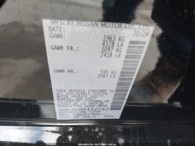 1N4BL4DV3SN332782 Nissan Altima Sv Fwd