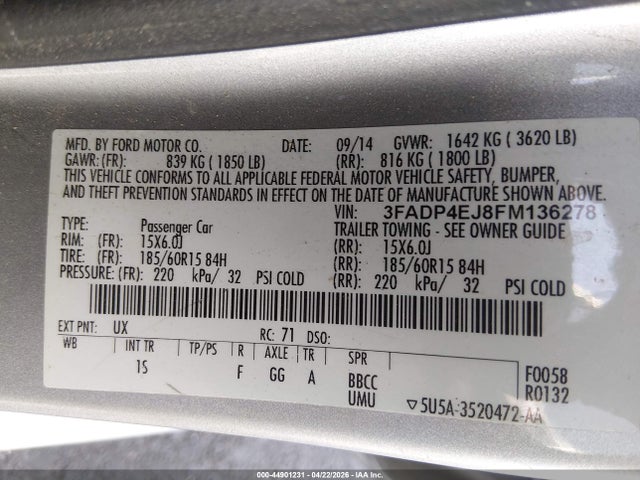 3FADP4EJ8FM136278 Ford FIESTA SE