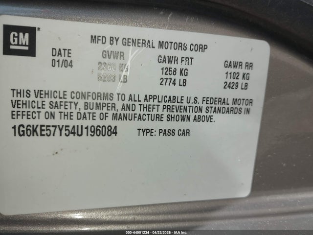 Продажа на аукционе авто 2004 Cadillac Deville Dhs, vin: 1G6KE57Y54U196084, номер лота: 44901234