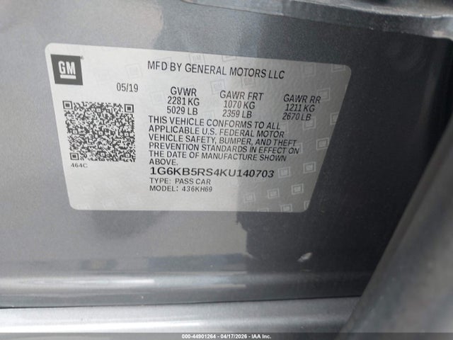 44901264 :رقم المزاد ، 1G6KB5RS4KU140703 vin ، 2019 Cadillac Ct6 Luxury مزاد بيع