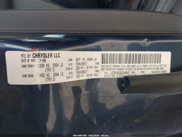 44901268 :رقم المزاد ، 1J8GR48K88C244547 vin ، 2008 Jeep Grand Cherokee Laredo مزاد بيع